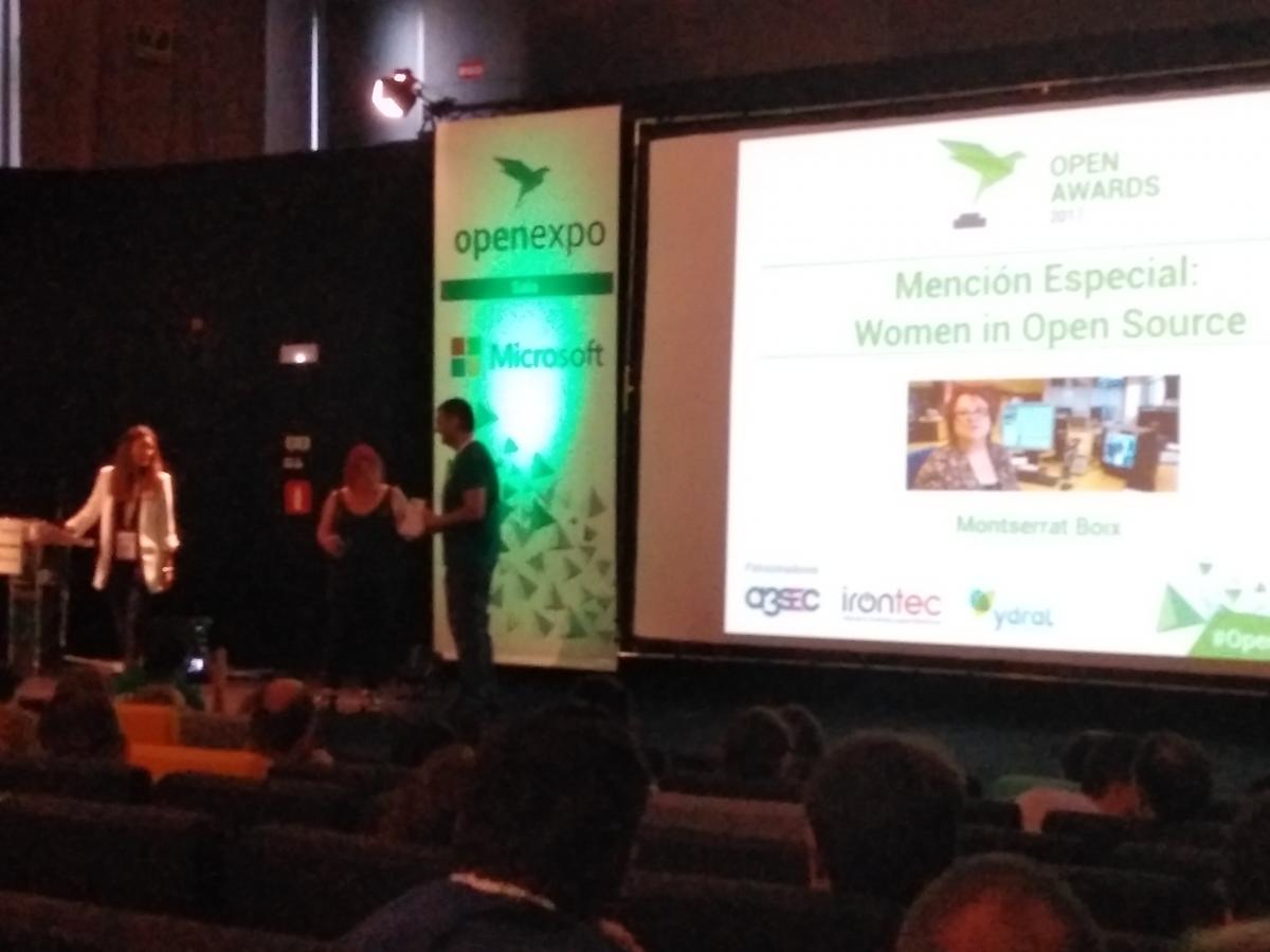 LliureTIC - OpenExpo2017 OpenAwards - Mención especial "Women in OpenSource" para Montserrat Boix