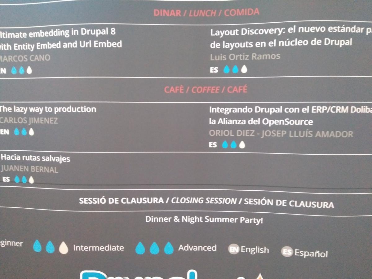LliureTIC - Drupal Summer Barcelona 2017 - Cartel de sesiones Drupal - Dolibarr